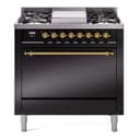 Nostalgie II 36 UP36FQNMPBKG Freestanding Dual Fuel Range with 6 Sealed Burners with Griddle Single Oven with Solid Door with Brass knobs view 1