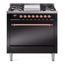 Nostalgie II 36 UP36FQNMPBKP Freestanding Dual Fuel Range with 6 Sealed Burners with Griddle Single Oven with Solid Door with Copper knobs view 1
