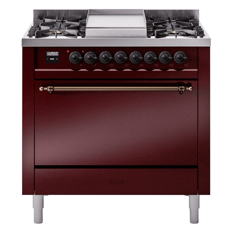 Nostalgie II 36 UP36FQNMPBUB Freestanding Dual Fuel Range with 6 Sealed Burners with Griddle Single Oven with Solid Door with Bronze knobs