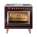 Nostalgie II 36 UP36FQNMPBUB Freestanding Dual Fuel Range with 6 Sealed Burners with Griddle Single Oven with Solid Door with Bronze knobs view 2