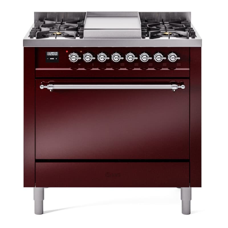 Nostalgie II 36 UP36FQNMPBUC Freestanding Dual Fuel Range with 6 Sealed Burners with Griddle Single Oven with Solid Door with Chrome knobs