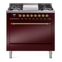 Nostalgie II 36 UP36FQNMPBUG Freestanding Dual Fuel Range with 6 Sealed Burners with Griddle Single Oven with Solid Door with Brass knobs view 1