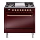 Nostalgie II 36 UP36FQNMPBUP Freestanding Dual Fuel Range with 6 Sealed Burners with Griddle Single Oven with Solid Door with Copper knobs view 1