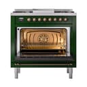 Nostalgie II 36 UP36FQNMPEGB Freestanding Dual Fuel Range with 6 Sealed Burners with Griddle Single Oven with Solid Door with Bronze knobs view 2
