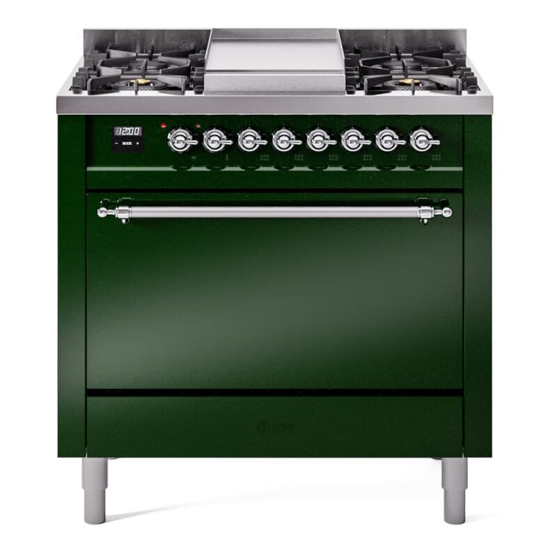 Nostalgie II 36 UP36FQNMPEGC Freestanding Dual Fuel Range with 6 Sealed Burners with Griddle Single Oven with Solid Door with Chrome knobs