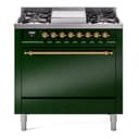 Nostalgie II 36 UP36FQNMPEGG Freestanding Dual Fuel Range with 6 Sealed Burners with Griddle Single Oven with Solid Door with Brass knobs view 1