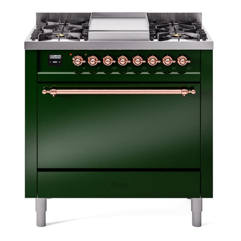 Nostalgie II 36 UP36FQNMPEGP Freestanding Dual Fuel Range with 6 Sealed Burners with Griddle Single Oven with Solid Door with Copper knobs
