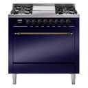Nostalgie II 36 UP36FQNMPMBB Freestanding Dual Fuel Range with 6 Sealed Burners with Griddle Single Oven with Solid Door with Bronze knobs view 1
