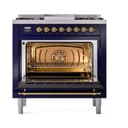 Nostalgie II 36 UP36FQNMPMBG Freestanding Dual Fuel Range with 6 Sealed Burners with Griddle Single Oven with Solid Door with Brass knobs view 2
