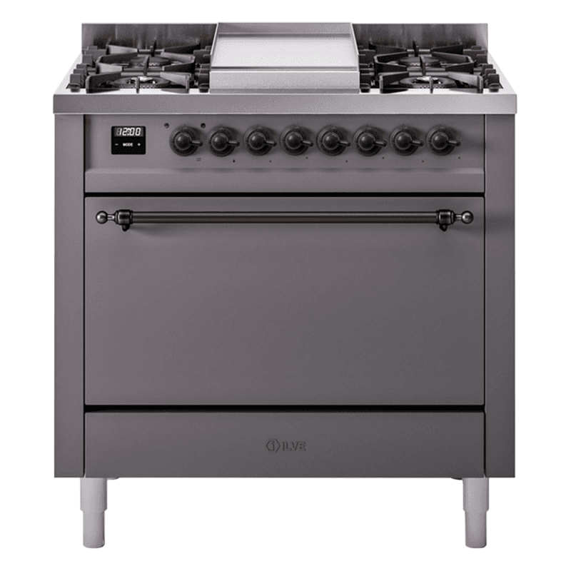 Nostalgie II 36 UP36FQNMPMGB Freestanding Dual Fuel Range with 6 Sealed Burners with Griddle Single Oven with Solid Door with Bronze knobs