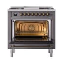 Nostalgie II 36 UP36FQNMPMGB Freestanding Dual Fuel Range with 6 Sealed Burners with Griddle Single Oven with Solid Door with Bronze knobs view 2