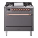 Nostalgie II 36 UP36FQNMPMGP Freestanding Dual Fuel Range with 6 Sealed Burners with Griddle Single Oven with Solid Door with Copper knobs view 1