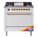 Nostalgie II 36 UP36FQNMPRAG Freestanding Dual Fuel Range with 6 Sealed Burners with Griddle Single Oven with Solid Door with Brass knobs view 1