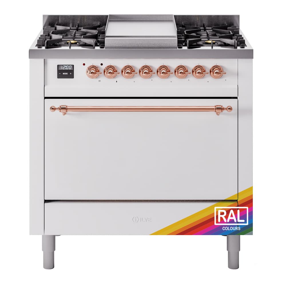 Nostalgie II 36 UP36FQNMPRAP Freestanding Dual Fuel Range with 6 Sealed Burners with Griddle Single Oven with Solid Door with Copper knobs