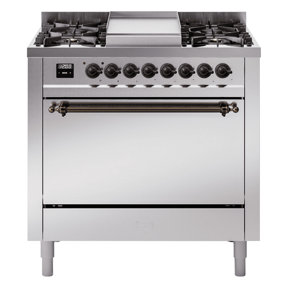 Nostalgie II 36 UP36FQNMPSSB Freestanding Dual Fuel Range with 6 Sealed Burners with Griddle Single Oven with Solid Door with Bronze knobs
