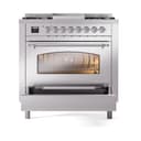 Nostalgie II 36 UP36FQNMPSSC Freestanding Dual Fuel Range with 6 Sealed Burners with Griddle Single Oven with Solid Door with Chrome knobs view 2