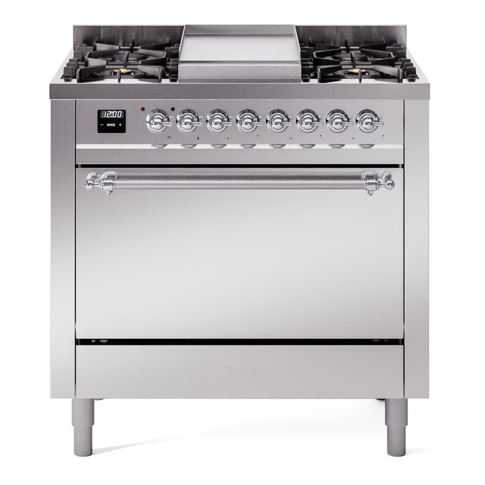 Nostalgie II 36 UP36FQNMPSSC Freestanding Dual Fuel Range with 6 Sealed Burners with Griddle Single Oven with Solid Door with Chrome knobs
