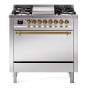Nostalgie II 36 UP36FQNMPSSG Freestanding Dual Fuel Range with 6 Sealed Burners with Griddle Single Oven with Solid Door with Brass knobs view 1