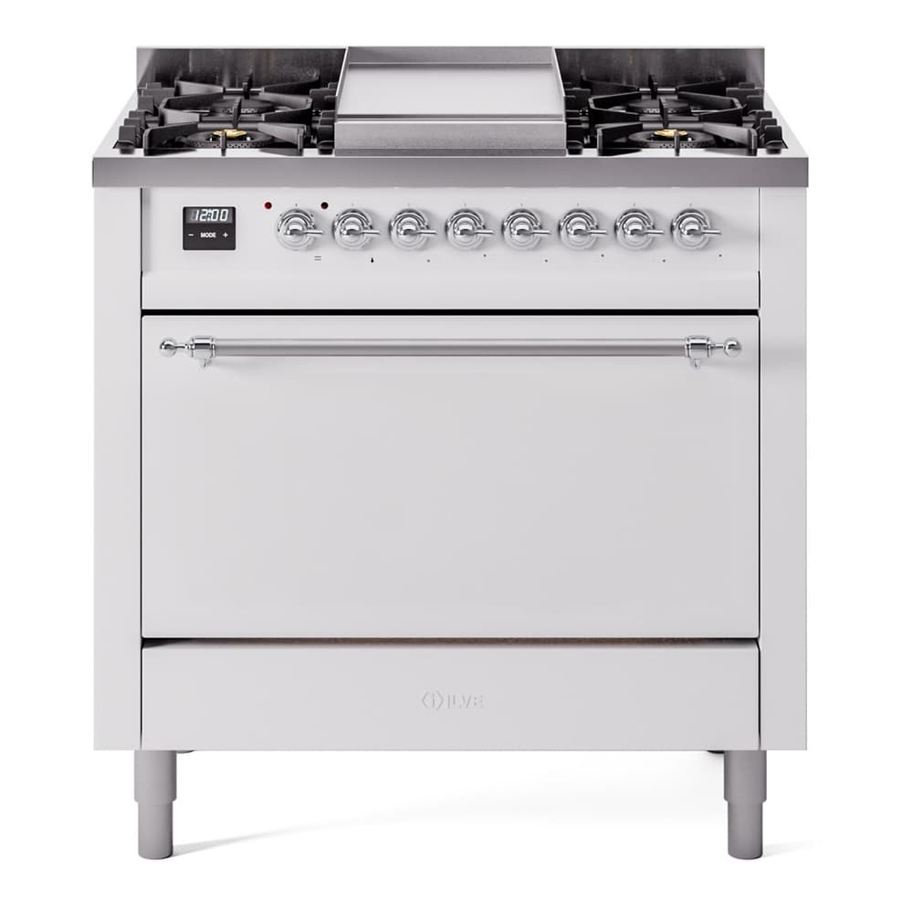 Nostalgie II 36 UP36FQNMPWHC Freestanding Dual Fuel Range with 6 Sealed Burners with Griddle Single Oven with Solid Door with Chrome knobs