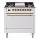 Nostalgie II 36 UP36FQNMPWHG Freestanding Dual Fuel Range with 6 Sealed Burners with Griddle Single Oven with Solid Door with Brass knobs view 1