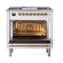 Nostalgie II 36 UP36FQNMPWHG Freestanding Dual Fuel Range with 6 Sealed Burners with Griddle Single Oven with Solid Door with Brass knobs view 2