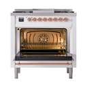 Nostalgie II 36 UP36FQNMPWHP Freestanding Dual Fuel Range with 6 Sealed Burners with Griddle Single Oven with Solid Door with Copper knobs view 2