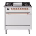 Nostalgie II 36 UP36FQNMPWHP Freestanding Dual Fuel Range with 6 Sealed Burners with Griddle Single Oven with Solid Door with Copper knobs view 1