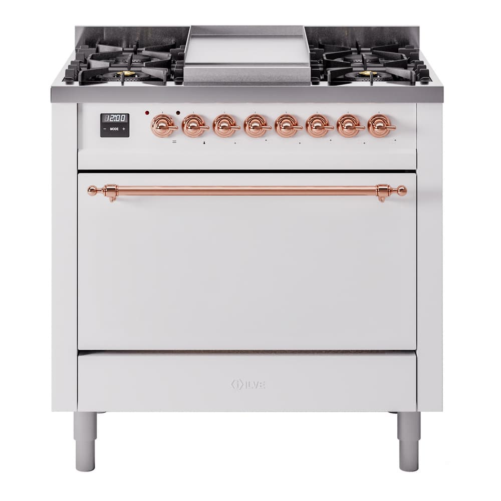 Nostalgie II 36 UP36FQNMPWHP Freestanding Dual Fuel Range with 6 Sealed Burners with Griddle Single Oven with Solid Door with Copper knobs