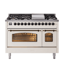 Nostalgie II 48 UP48FNMPAWB Freestanding Dual Fuel Range with 8 Sealed Burners with Griddle Double Oven with Triple Glass Door with Bronze knobs view 1
