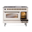 Nostalgie II 48 UP48FNMPAWB Freestanding Dual Fuel Range with 8 Sealed Burners with Griddle Double Oven with Triple Glass Door with Bronze knobs view 5
