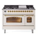 Nostalgie II 48 UP48FNMPAWG Freestanding Dual Fuel Range with 8 Sealed Burners with Griddle Double Oven with Triple Glass Door with Brass knobs view 1