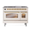 Nostalgie II 48 UP48FNMPAWG Freestanding Dual Fuel Range with 8 Sealed Burners with Griddle Double Oven with Triple Glass Door with Brass knobs view 2