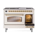Nostalgie II 48 UP48FNMPAWG Freestanding Dual Fuel Range with 8 Sealed Burners with Griddle Double Oven with Triple Glass Door with Brass knobs view 5