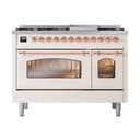 Nostalgie II 48 UP48FNMPAWP Freestanding Dual Fuel Range with 8 Sealed Burners with Griddle Double Oven with Triple Glass Door with Copper knobs view 2
