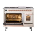 Nostalgie II 48 UP48FNMPAWP Freestanding Dual Fuel Range with 8 Sealed Burners with Griddle Double Oven with Triple Glass Door with Copper knobs view 4