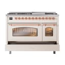 Nostalgie II 48 UP48FNMPAWP Freestanding Dual Fuel Range with 8 Sealed Burners with Griddle Double Oven with Triple Glass Door with Copper knobs view 6