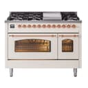 Nostalgie II 48 UP48FNMPAWP Freestanding Dual Fuel Range with 8 Sealed Burners with Griddle Double Oven with Triple Glass Door with Copper knobs view 1