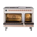 Nostalgie II 48 UP48FNMPAWP Freestanding Dual Fuel Range with 8 Sealed Burners with Griddle Double Oven with Triple Glass Door with Copper knobs view 3
