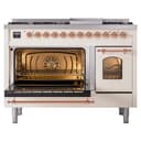 Nostalgie II 48 UP48FNMPAWP Freestanding Dual Fuel Range with 8 Sealed Burners with Griddle Double Oven with Triple Glass Door with Copper knobs view 4