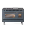 Nostalgie II 48 UP48FNMPBGB Freestanding Dual Fuel Range with 8 Sealed Burners with Griddle Double Oven with Triple Glass Door with Bronze knobs view 2
