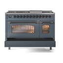 Nostalgie II 48 UP48FNMPBGB Freestanding Dual Fuel Range with 8 Sealed Burners with Griddle Double Oven with Triple Glass Door with Bronze knobs view 6