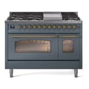 Nostalgie II 48 UP48FNMPBGG Freestanding Dual Fuel Range with 8 Sealed Burners with Griddle Double Oven with Triple Glass Door with Brass knobs view 1