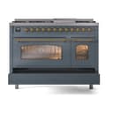 Nostalgie II 48 UP48FNMPBGG Freestanding Dual Fuel Range with 8 Sealed Burners with Griddle Double Oven with Triple Glass Door with Brass knobs view 6