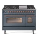 Nostalgie II 48 UP48FNMPBGP Freestanding Dual Fuel Range with 8 Sealed Burners with Griddle Double Oven with Triple Glass Door with Copper knobs view 1