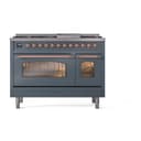 Nostalgie II 48 UP48FNMPBGP Freestanding Dual Fuel Range with 8 Sealed Burners with Griddle Double Oven with Triple Glass Door with Copper knobs view 2
