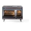 Nostalgie II 48 UP48FNMPBGP Freestanding Dual Fuel Range with 8 Sealed Burners with Griddle Double Oven with Triple Glass Door with Copper knobs view 3