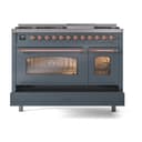 Nostalgie II 48 UP48FNMPBGP Freestanding Dual Fuel Range with 8 Sealed Burners with Griddle Double Oven with Triple Glass Door with Copper knobs view 6