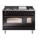 Nostalgie II 48 UP48FNMPBKB Freestanding Dual Fuel Range with 8 Sealed Burners with Griddle Double Oven with Triple Glass Door with Bronze knobs view 1