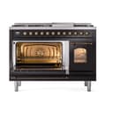 Nostalgie II 48 UP48FNMPBKB Freestanding Dual Fuel Range with 8 Sealed Burners with Griddle Double Oven with Triple Glass Door with Bronze knobs view 4