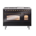 Nostalgie II 48 UP48FNMPBKB Freestanding Dual Fuel Range with 8 Sealed Burners with Griddle Double Oven with Triple Glass Door with Bronze knobs view 2